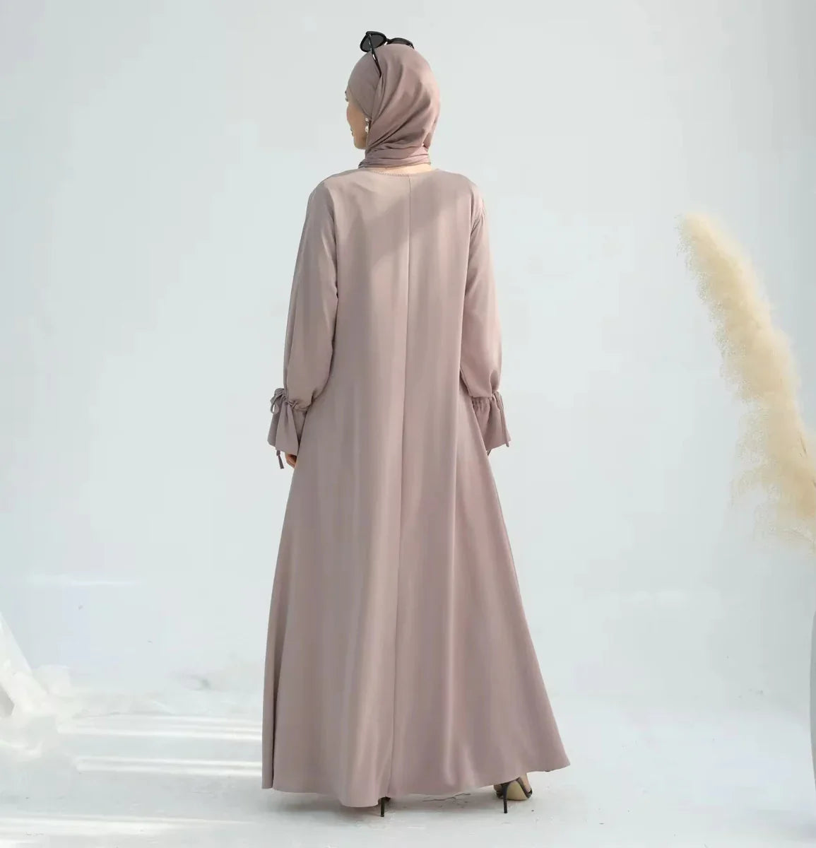 Beige Ruffle Sleeved Closed Abaya - AL-SAYLA