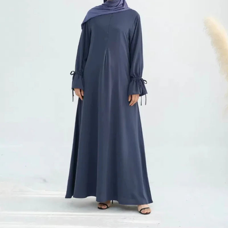 Navy Ruffle Sleeved Closed Abaya - AL-SAYLA