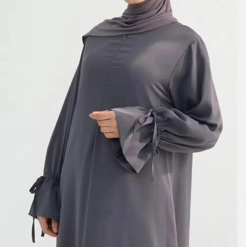 Grey Ruffle Sleeved Closed Abaya - AL-SAYLA