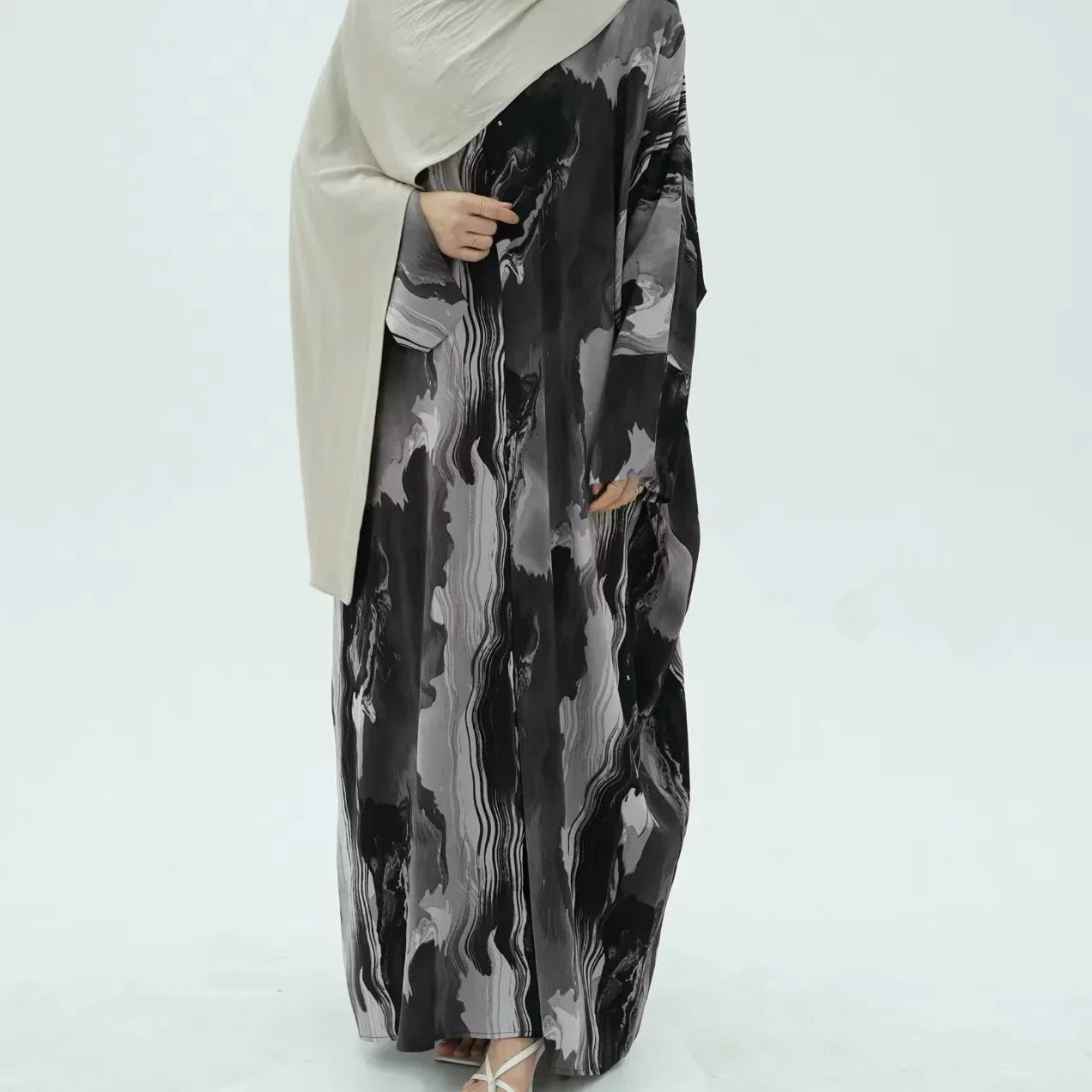 Grey Marble Open Abaya - AL-SAYLA