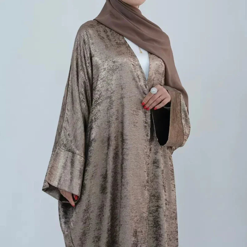 Gold Crushed Velvet Open Abaya - AL-SAYLA