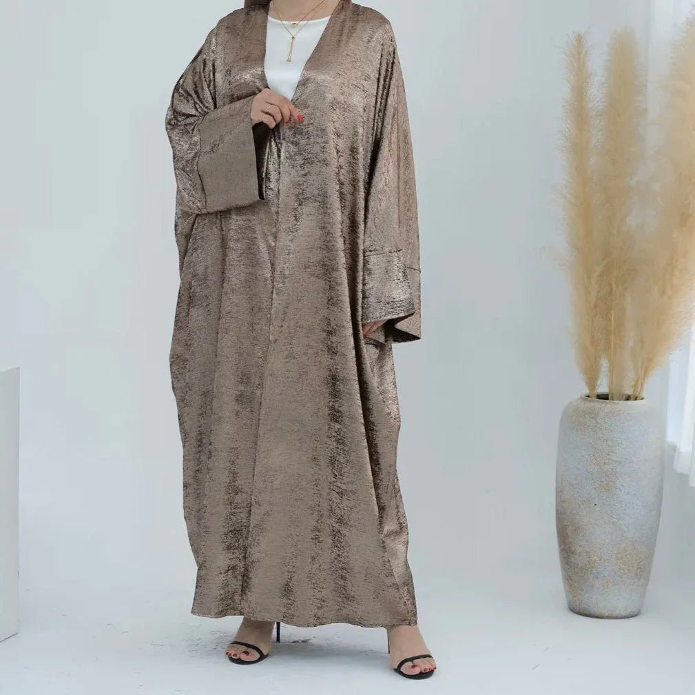 Gold Crushed Velvet Open Abaya - AL-SAYLA