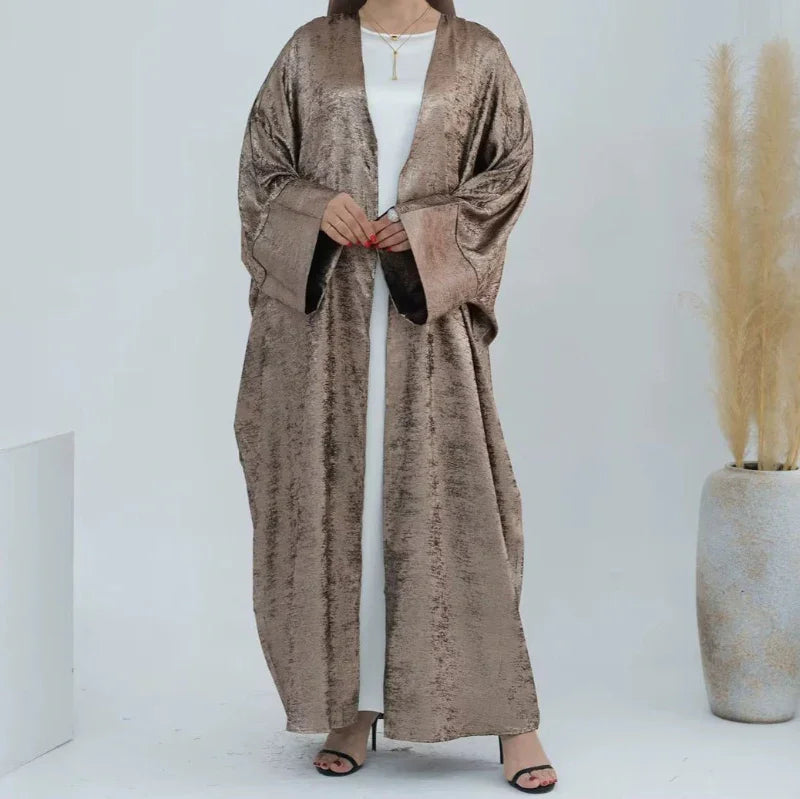 Gold Crushed Velvet Open Abaya - AL-SAYLA