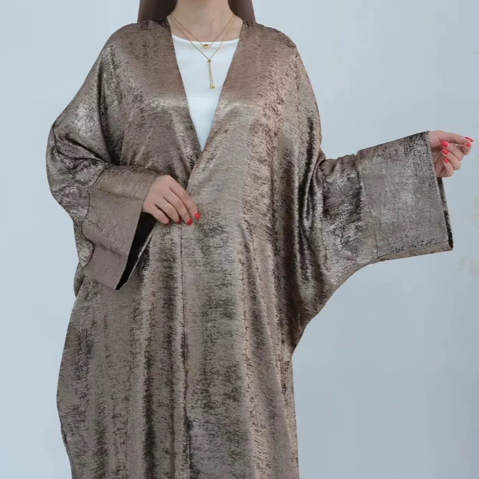Gold Crushed Velvet Open Abaya - AL-SAYLA