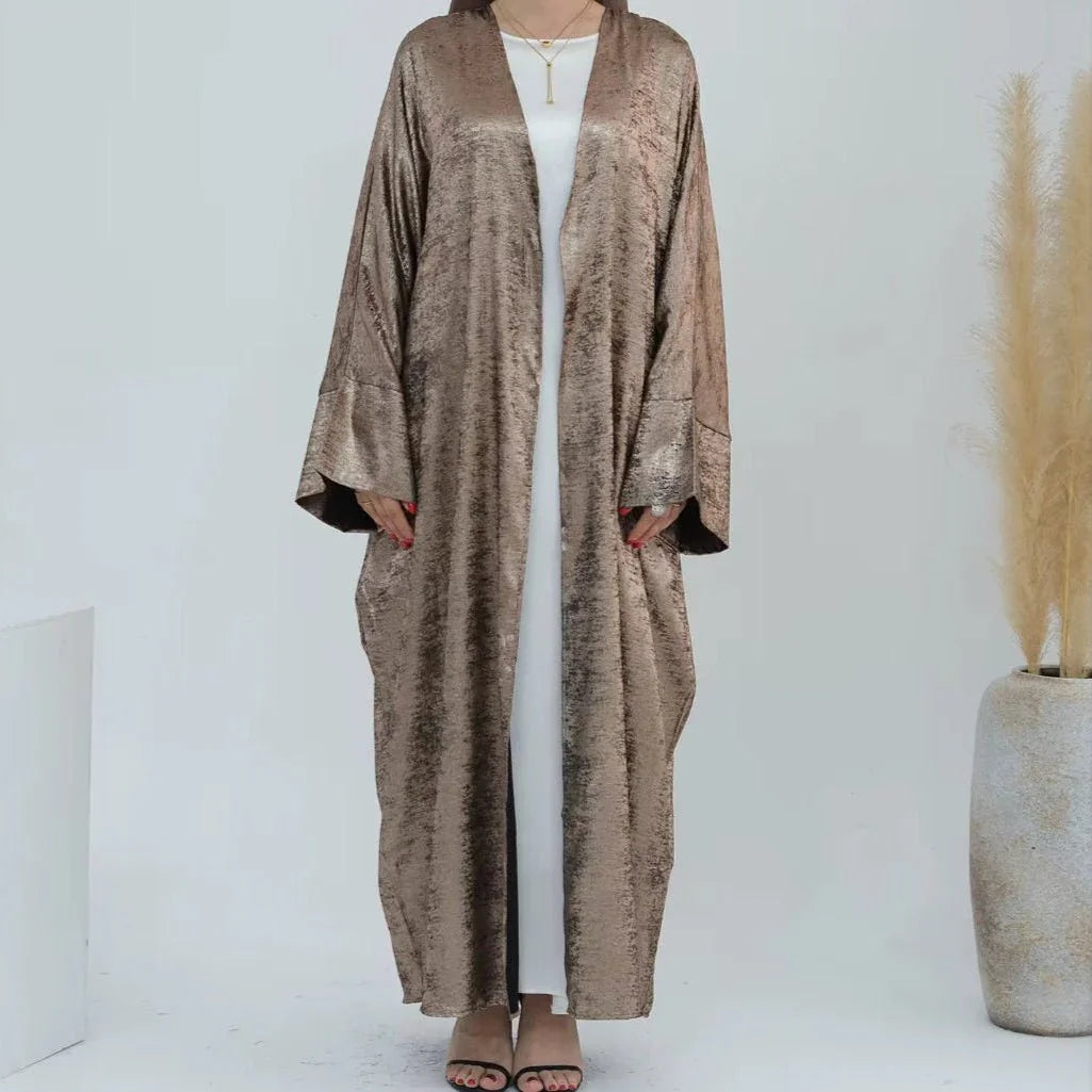 Gold Crushed Velvet Open Abaya - AL-SAYLA
