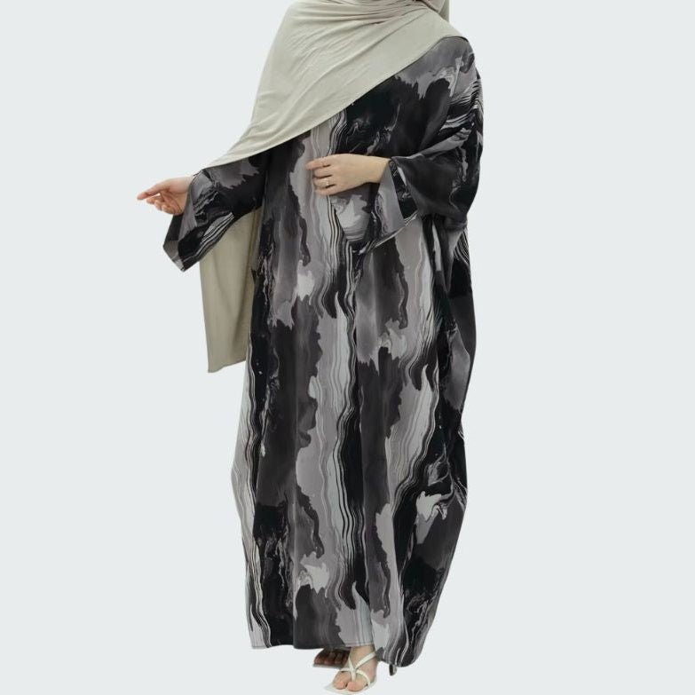 Liora Grey Marble Print Abaya - AL - SAYLA