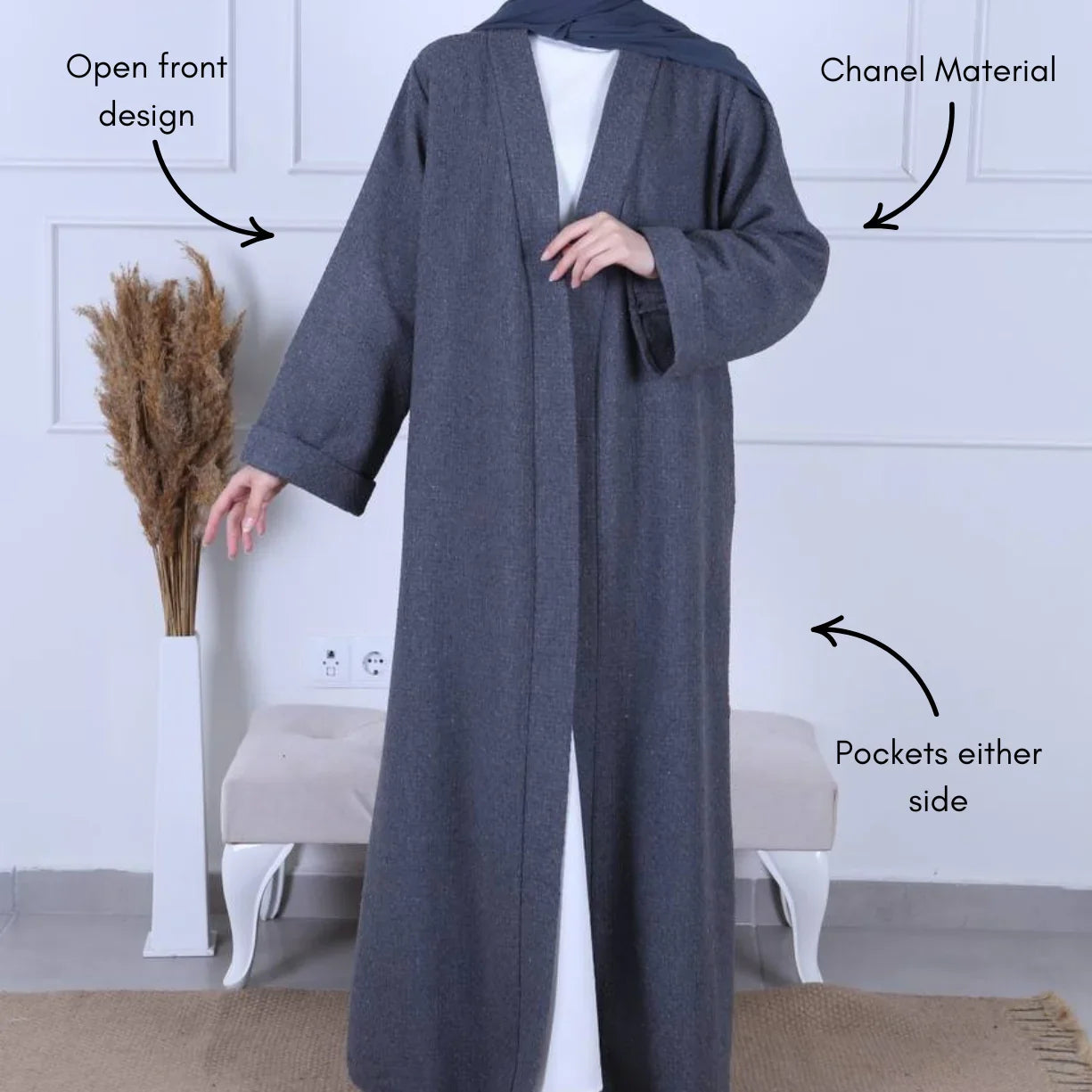 Grey Abaya Coat - AL-SAYLA