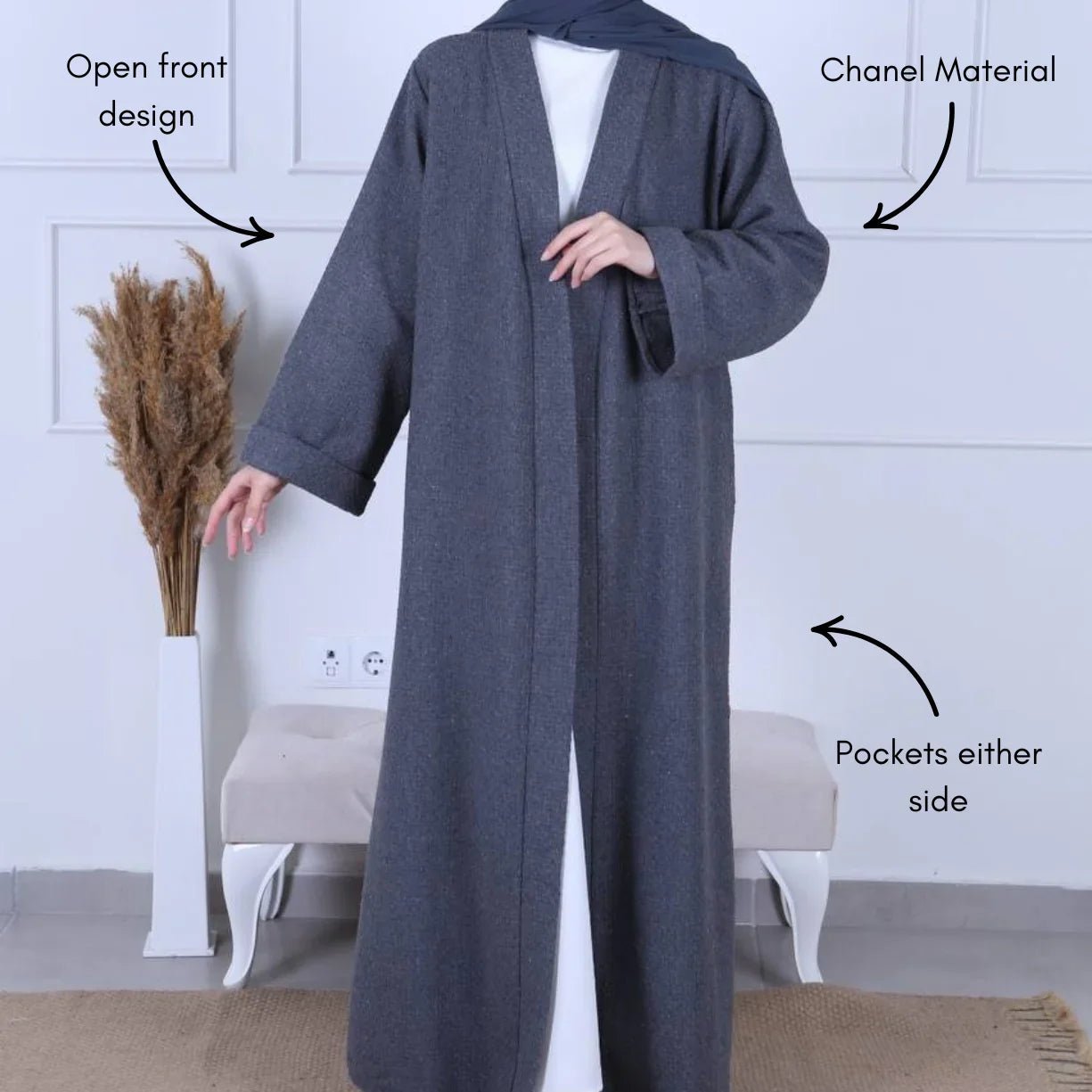 Grey Abaya Coat - AL - SAYLA