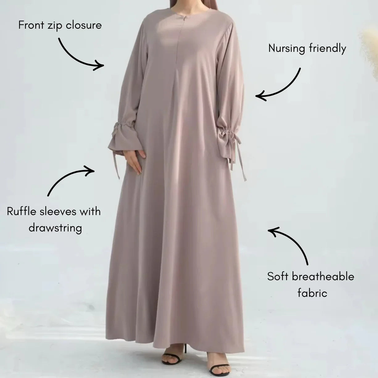 Beige Ruffle Sleeved Closed Abaya - AL-SAYLA