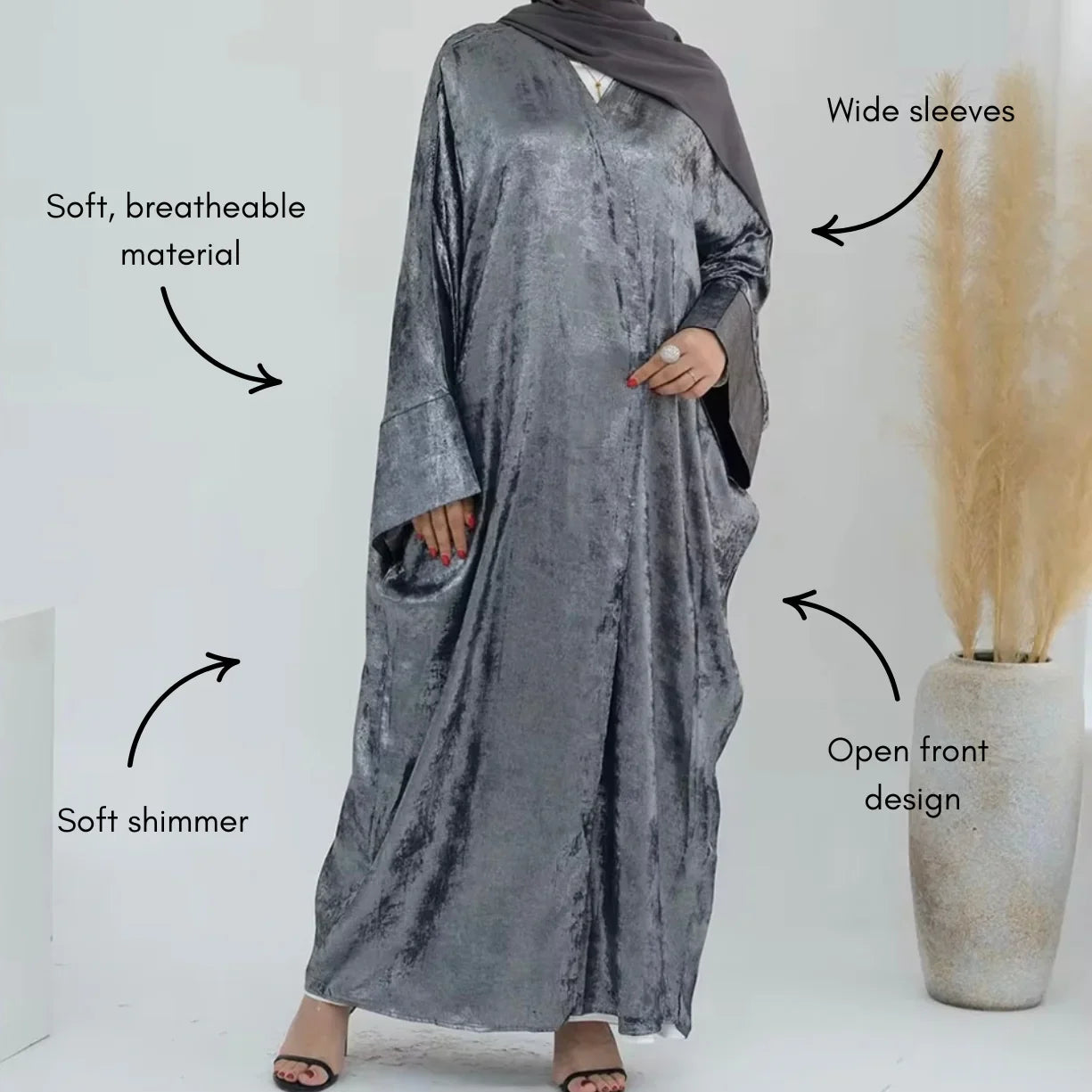 Silver Crushed Velvet Open Abaya - AL-SAYLA