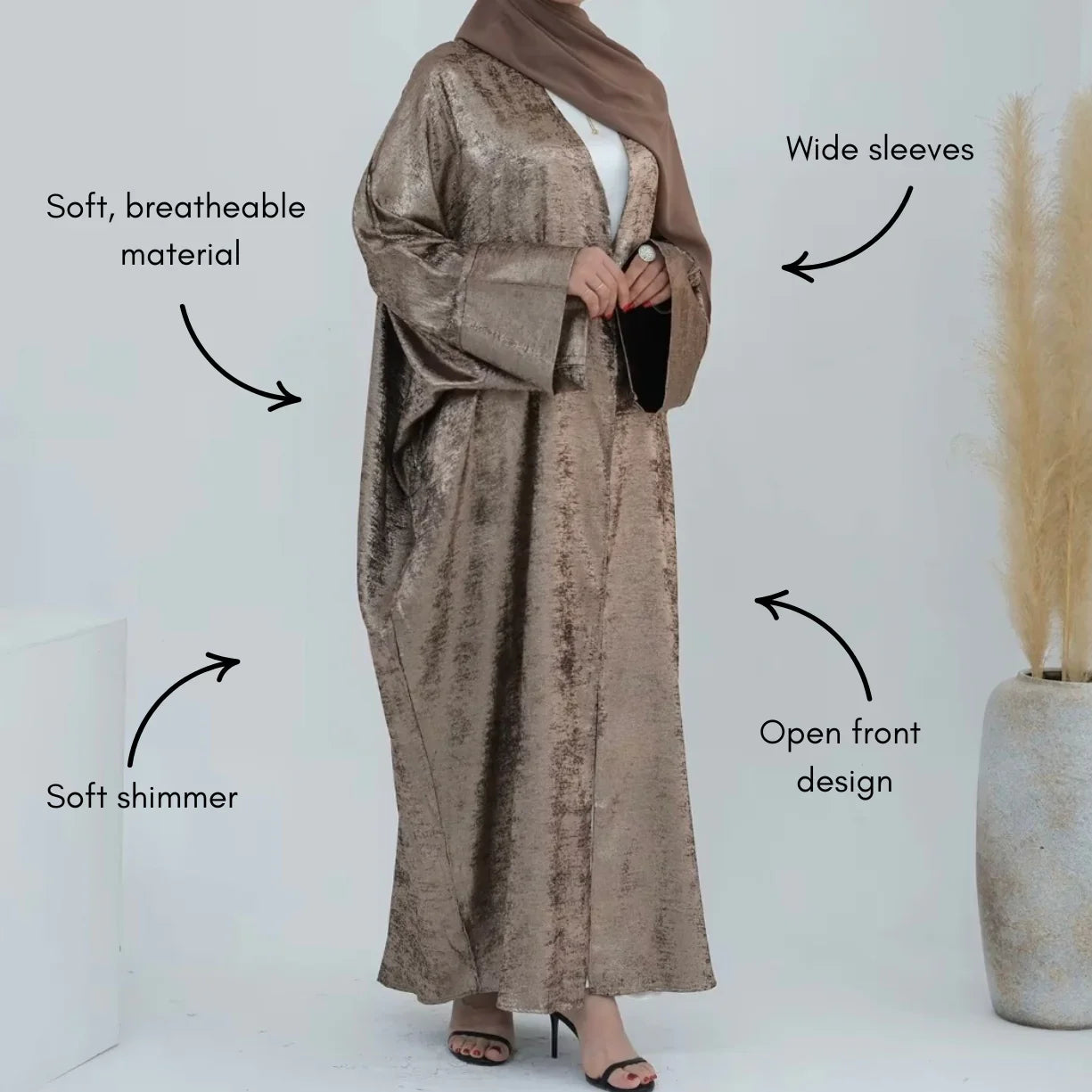 Gold Crushed Velvet Open Abaya - AL-SAYLA