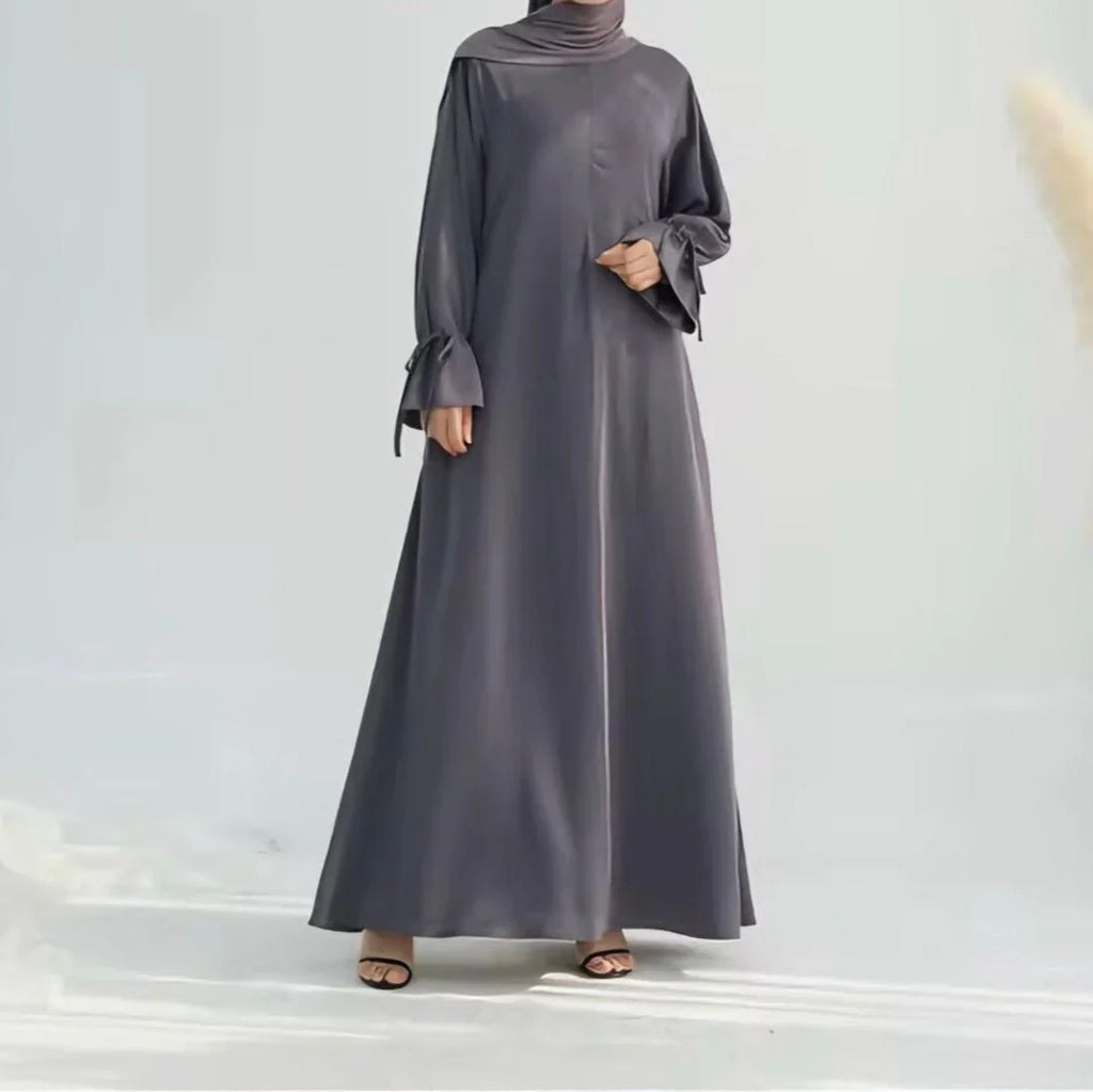Grey Ruffle Sleeved Closed Abaya - AL-SAYLA