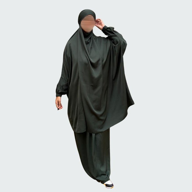 Dark Green Two Piece Jilbab with Matching Niqab - AL - SAYLA