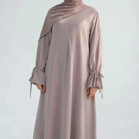 Beige Ruffle Sleeved Closed Abaya - AL-SAYLA