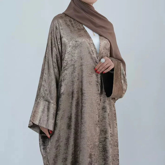 Gold Crushed Velvet Open Abaya - AL-SAYLA