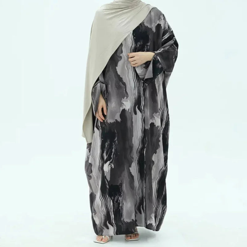 Grey Marble Open Abaya - AL-SAYLA
