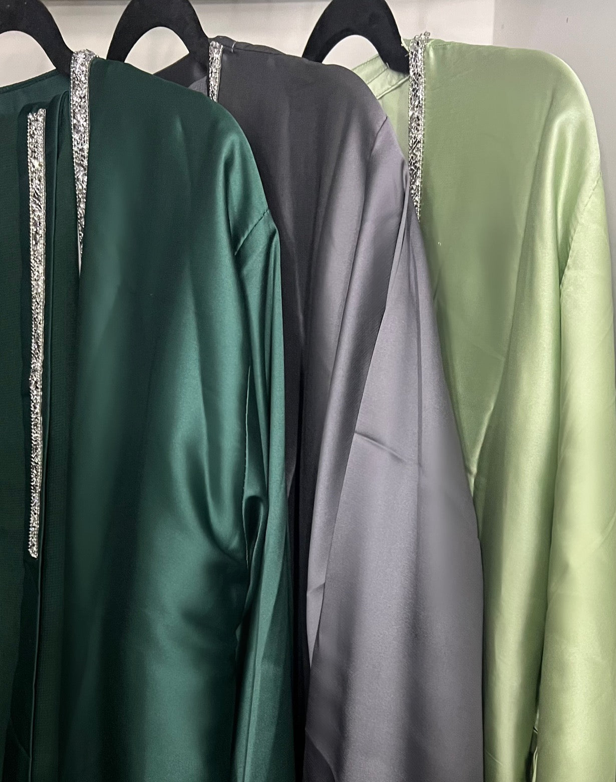 Embellished Satin 4-Piece Grey Abaya Set