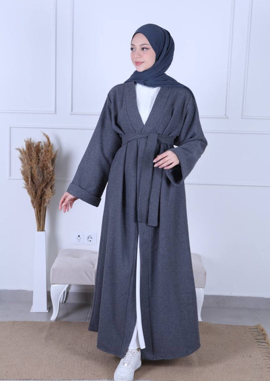 Grey Winter Abaya Coat