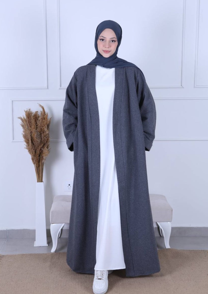 Chic Winter Abaya Coat - Chanel/Polyester Blend with Pockets and Matching Belt