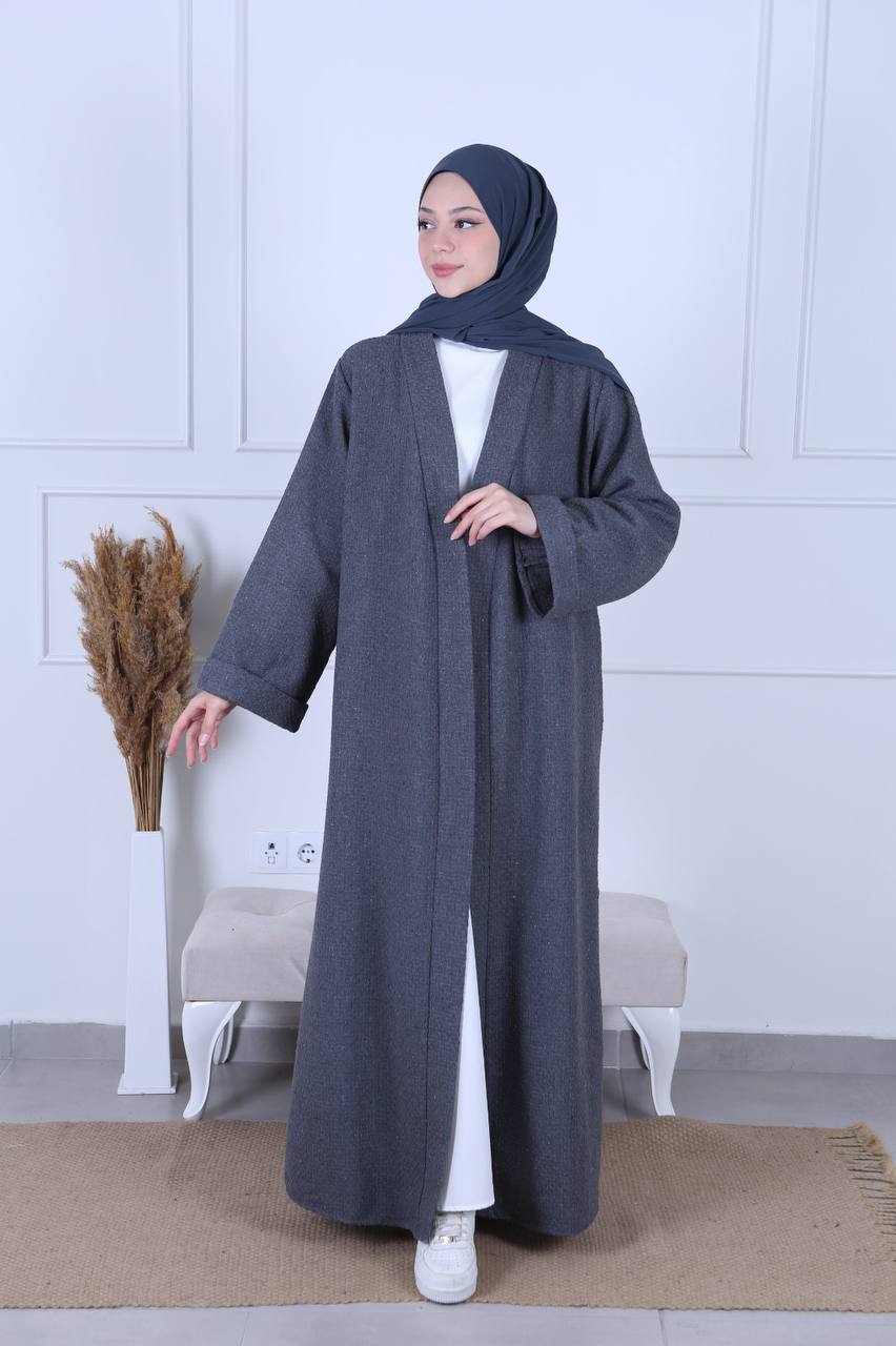 Grey Winter Abaya Coat
