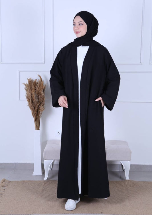 Black Winter Abaya Coat Without Belt