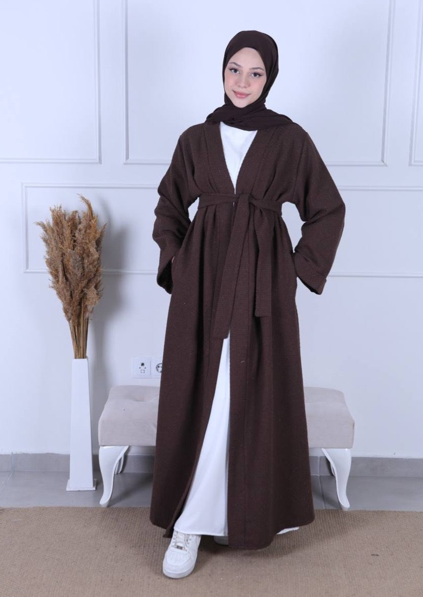 Chic Winter Abaya Coat - Chanel/Polyester Blend with Pockets and Matching Belt
