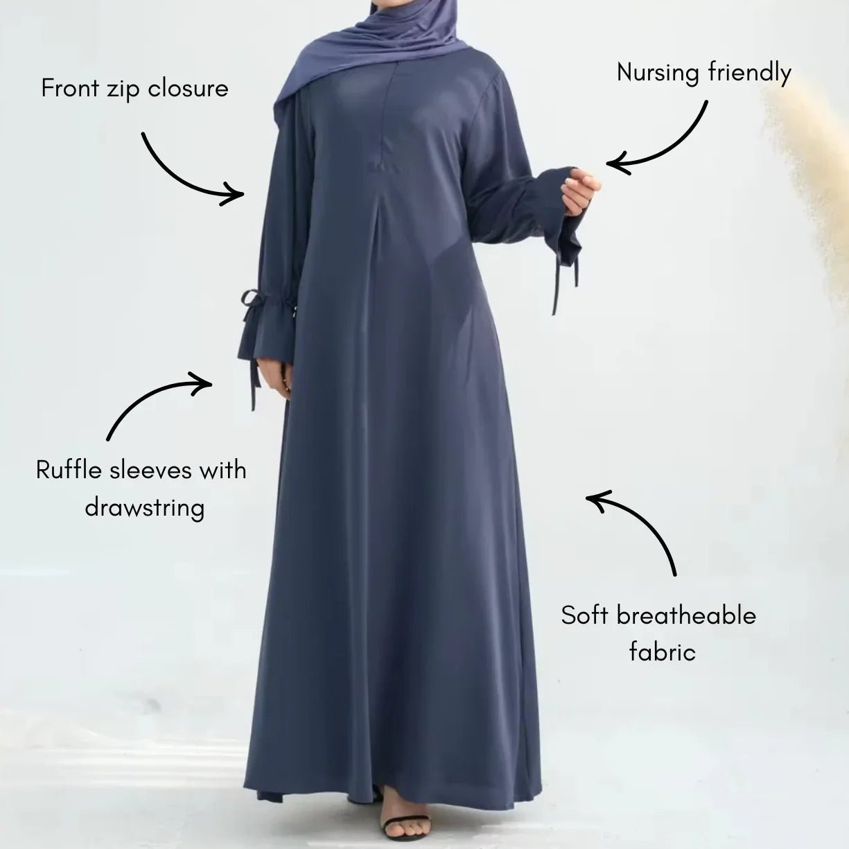 Navy Blue Nursing Friendly Abaya - AL - SAYLA