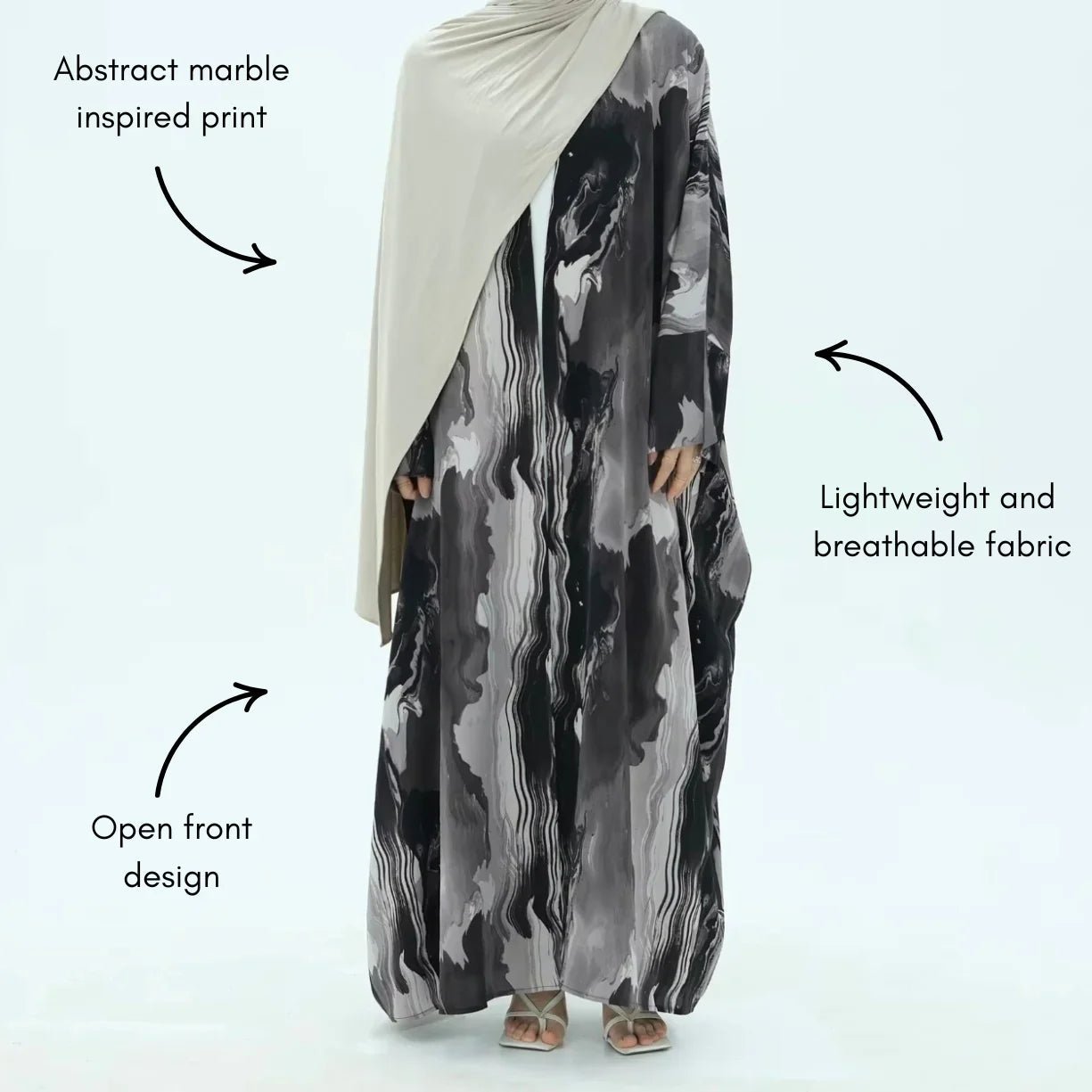 Grey Marble Open Abaya - AL-SAYLA