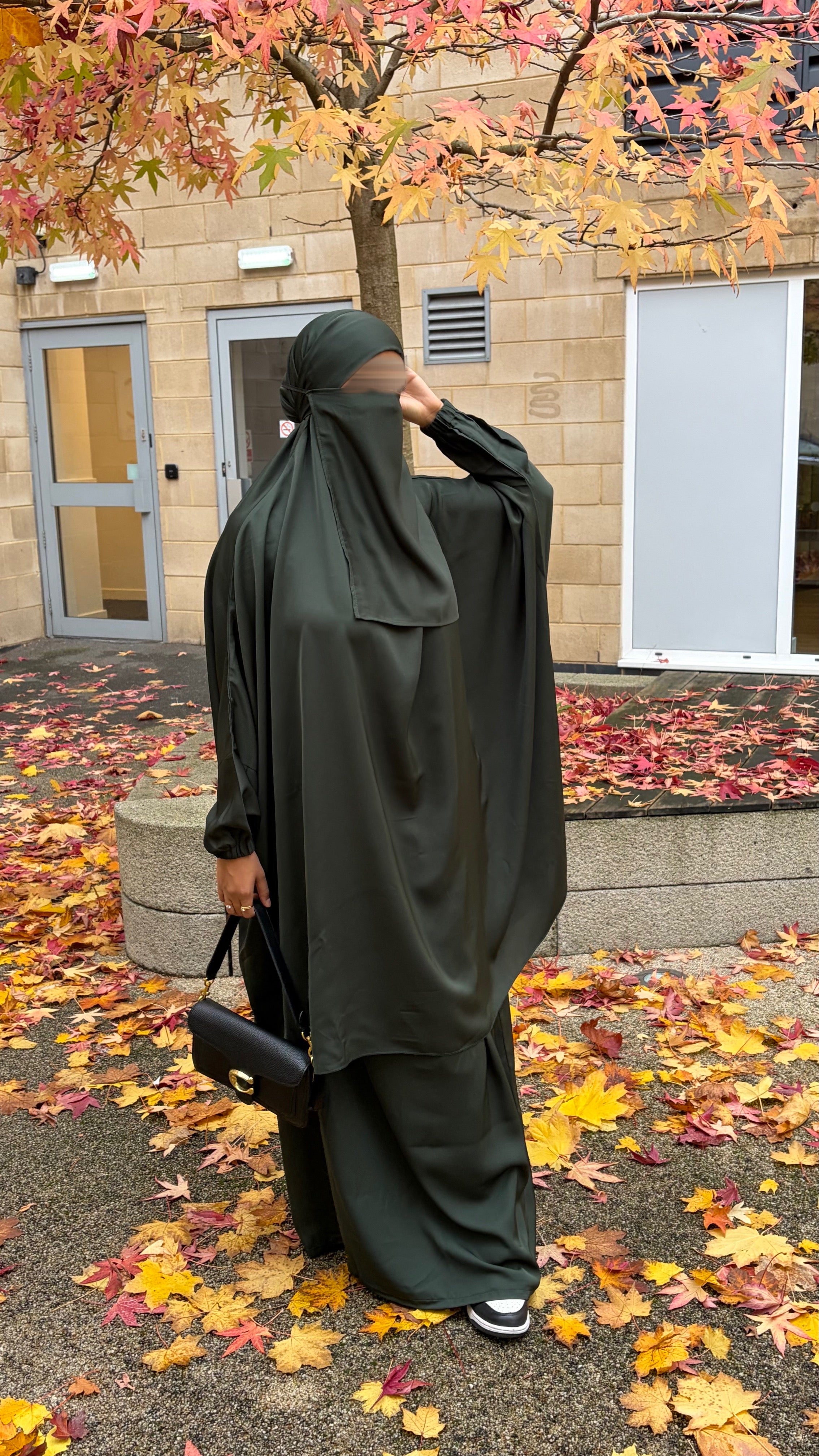 Dark Green Two Piece Jilbab with Matching Niqab - AL - SAYLA