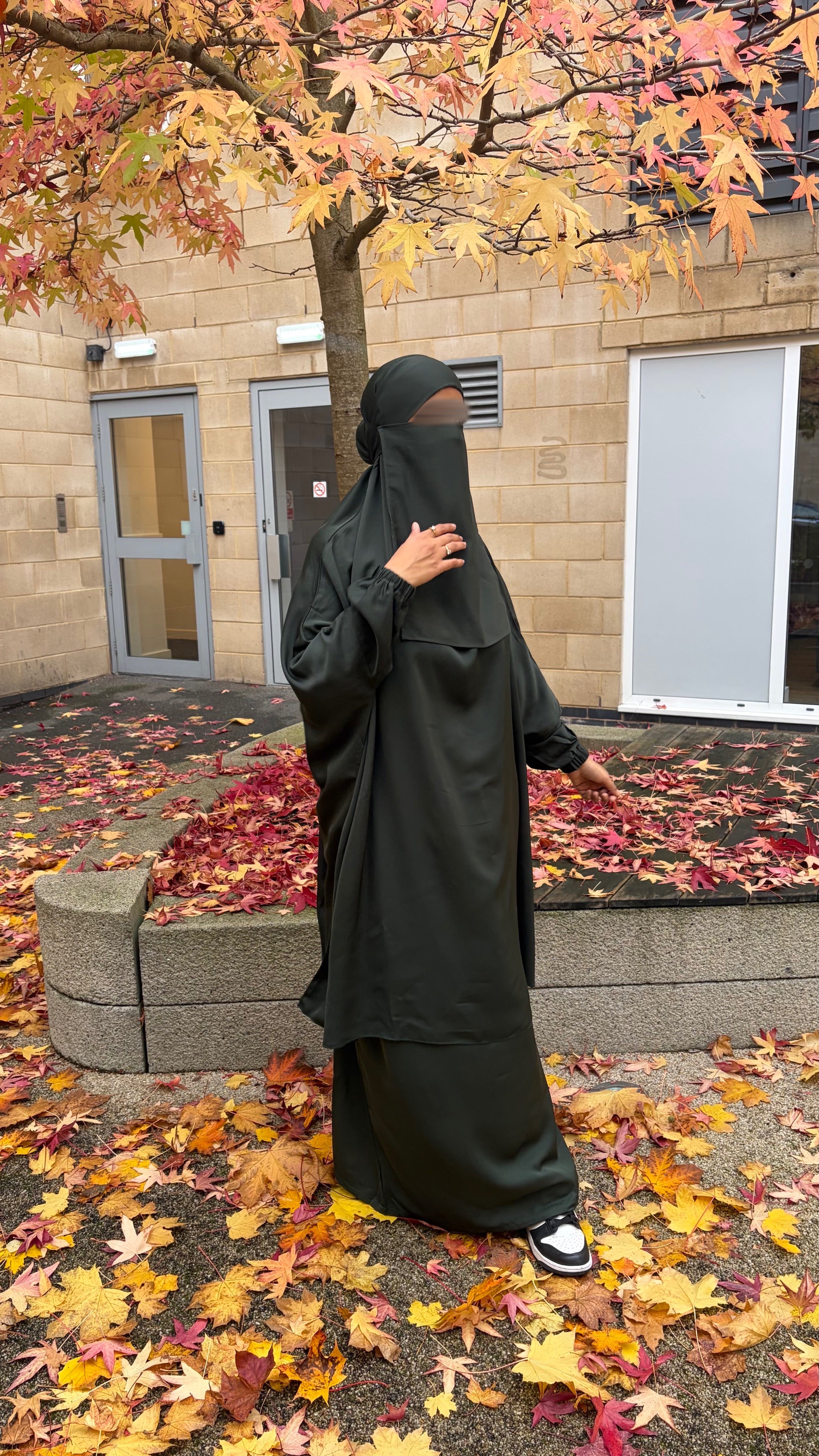 Dark Green Two Piece Jilbab with Matching Niqab - AL - SAYLA