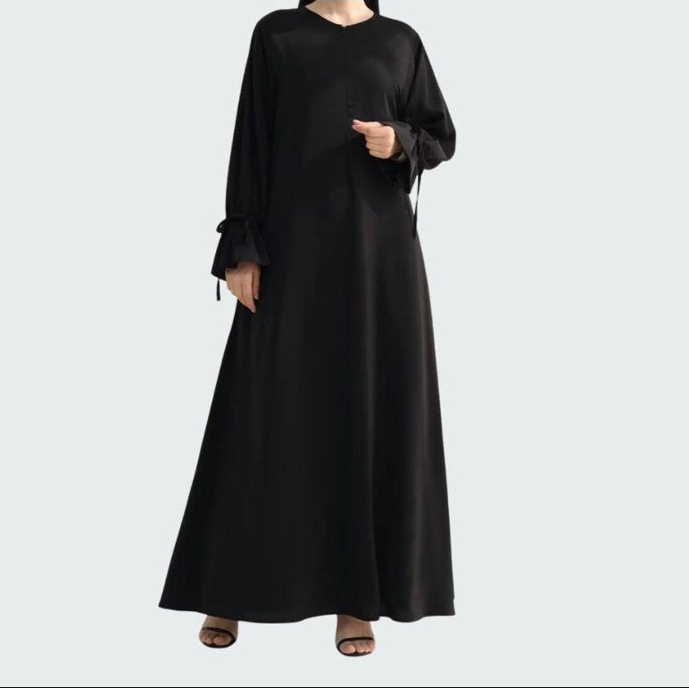 black abaya nursing friendly with ruffle sleves